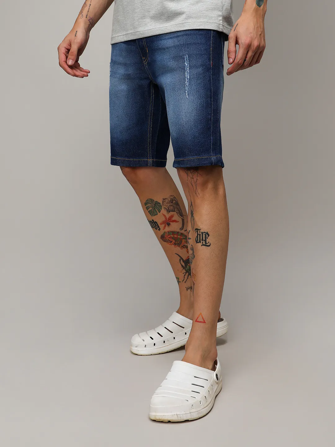 Light-Distressed Denim Shorts - Image 3