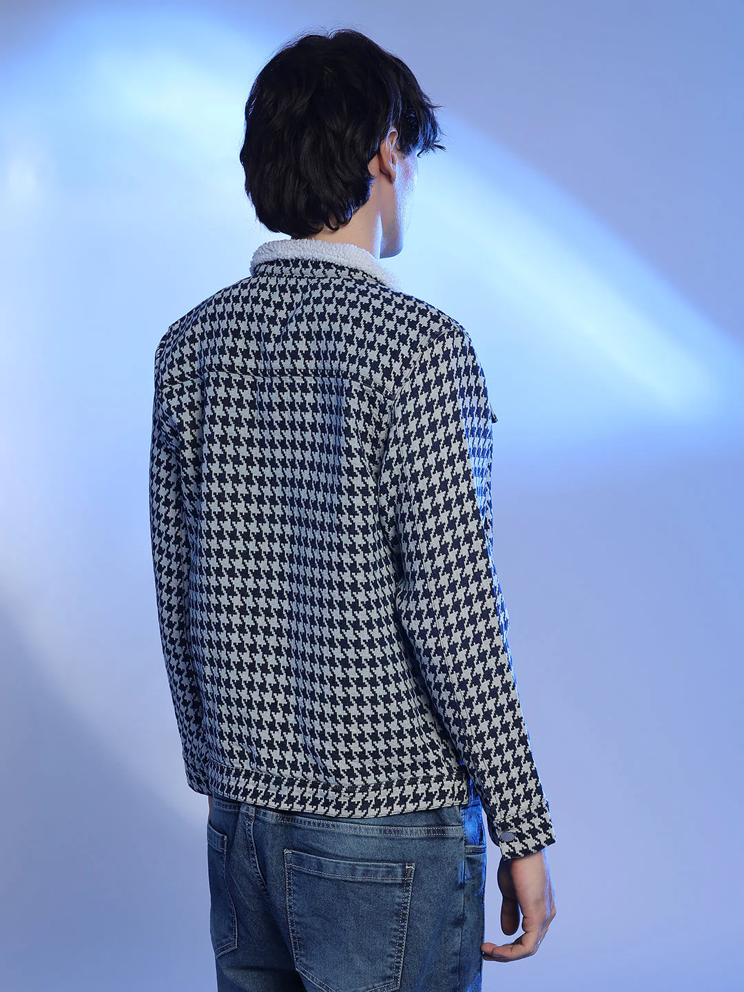Fleece Houndstooth Denim Jacket - Image 4