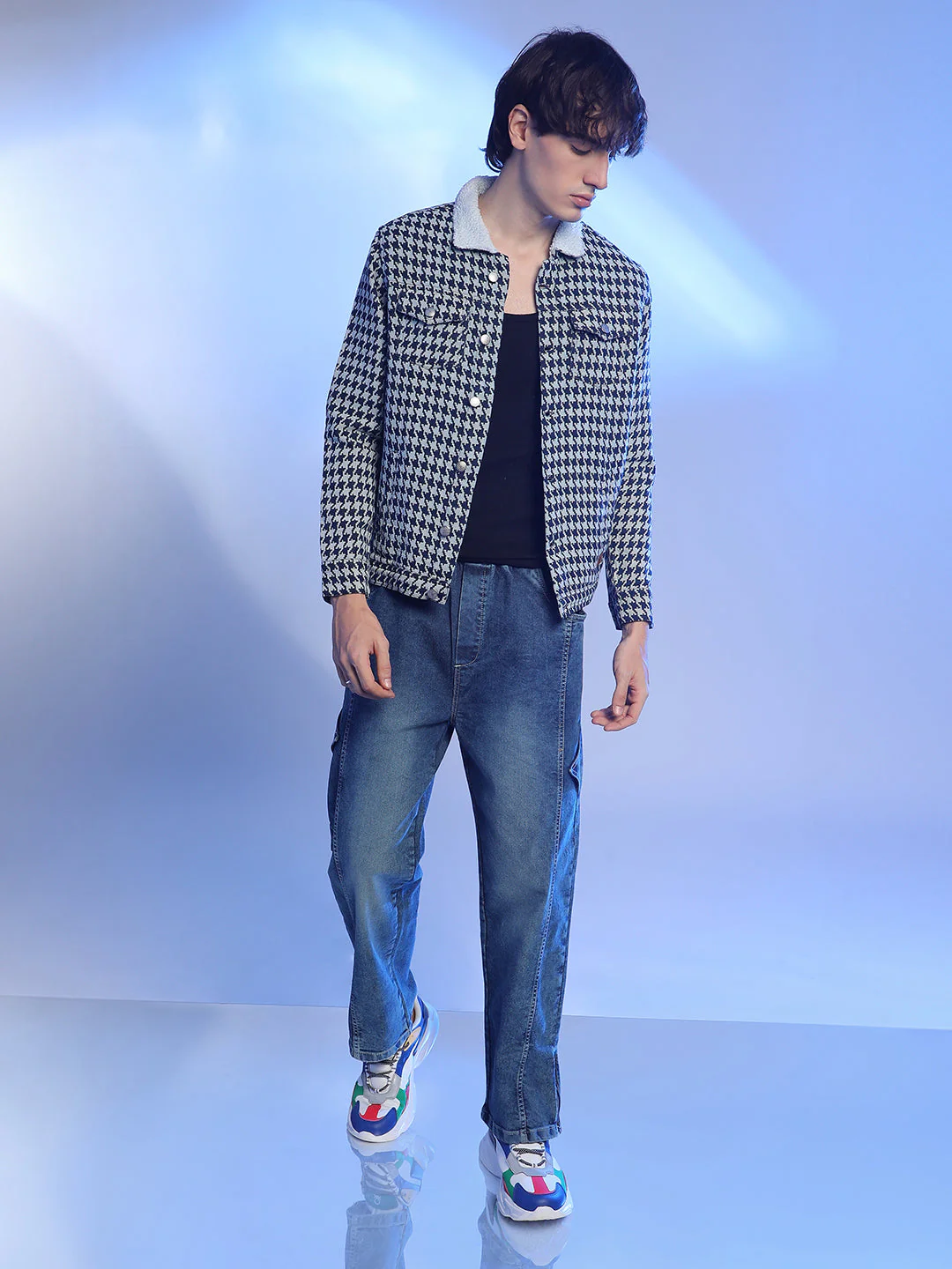 Fleece Houndstooth Denim Jacket - Image 5