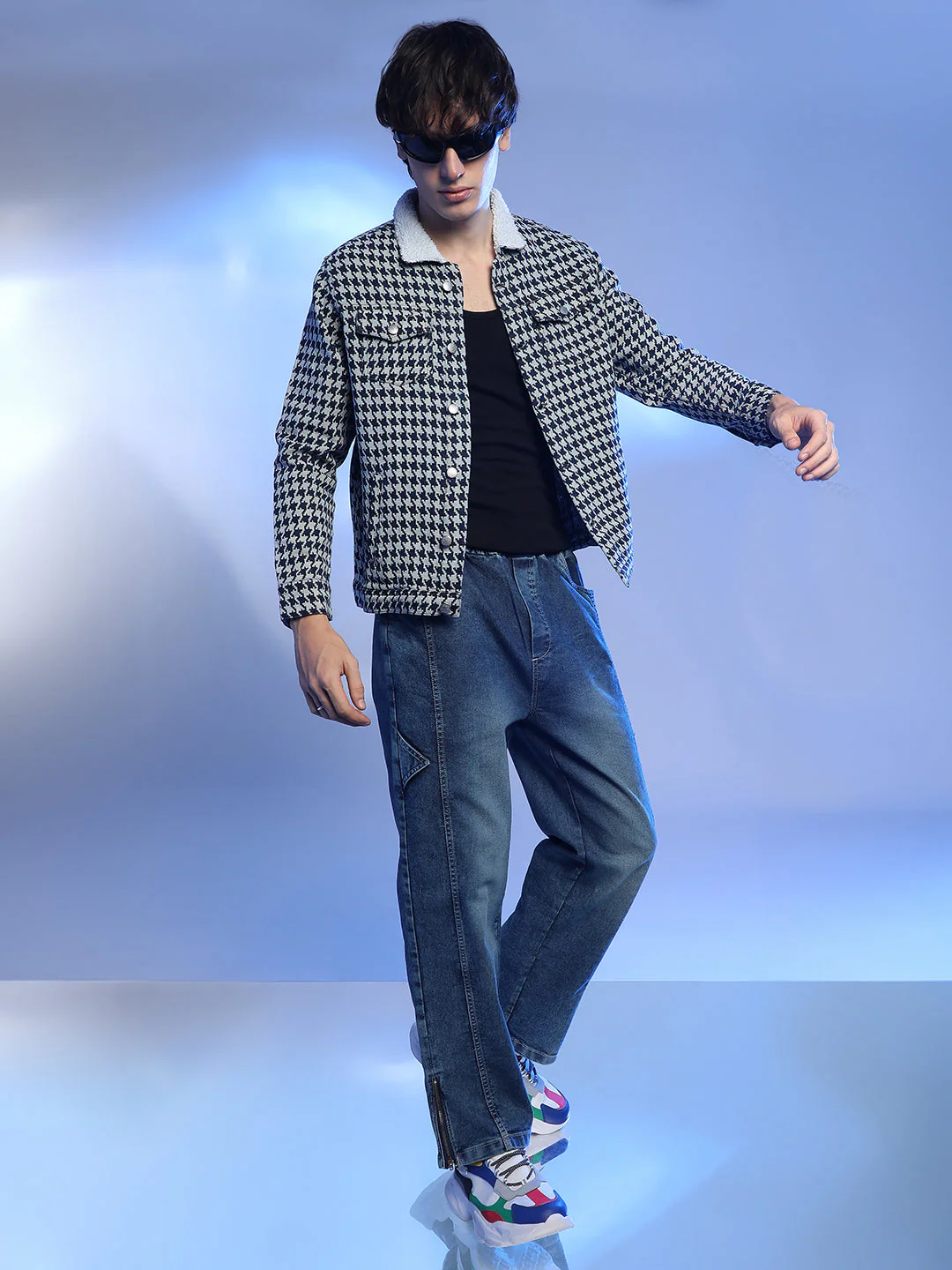 Fleece Houndstooth Denim Jacket - Image 6