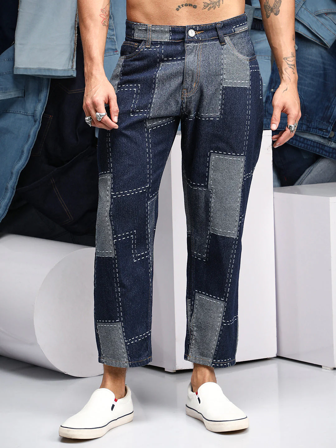 Patched Straight-Fit Denim Jeans - Image 2