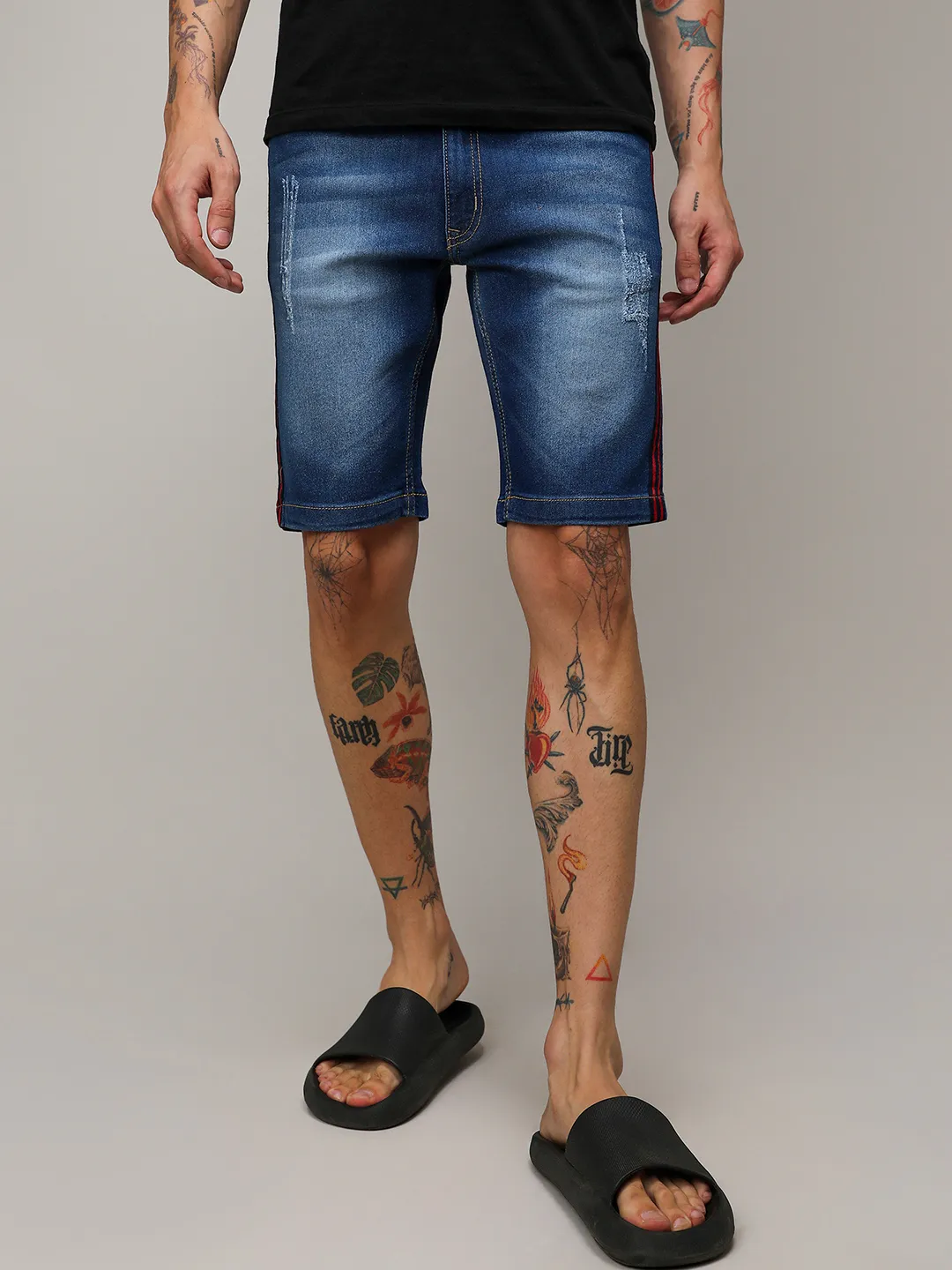 Pencil Side-Striped Denim Shorts - Image 2