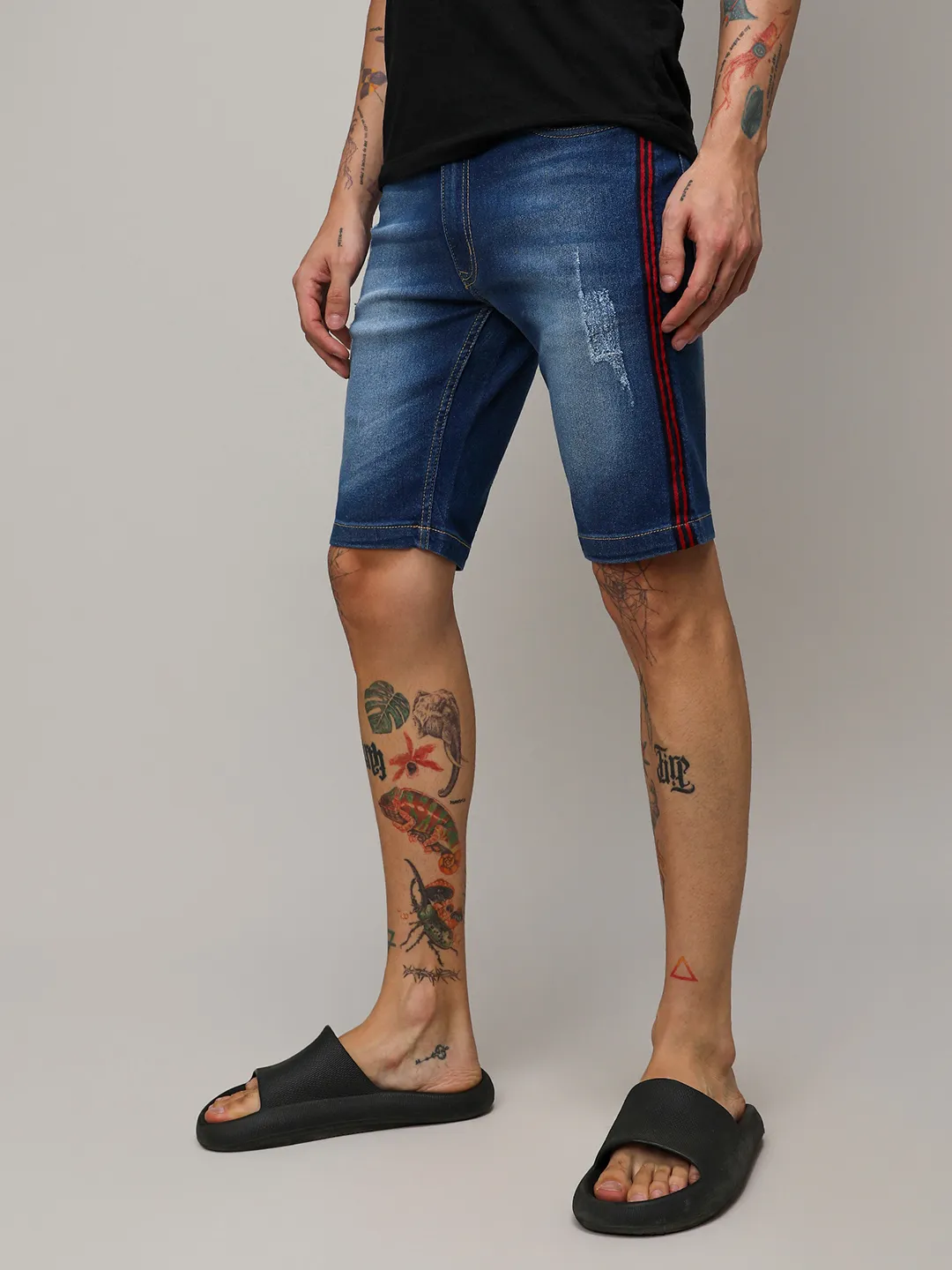 Pencil Side-Striped Denim Shorts - Image 3
