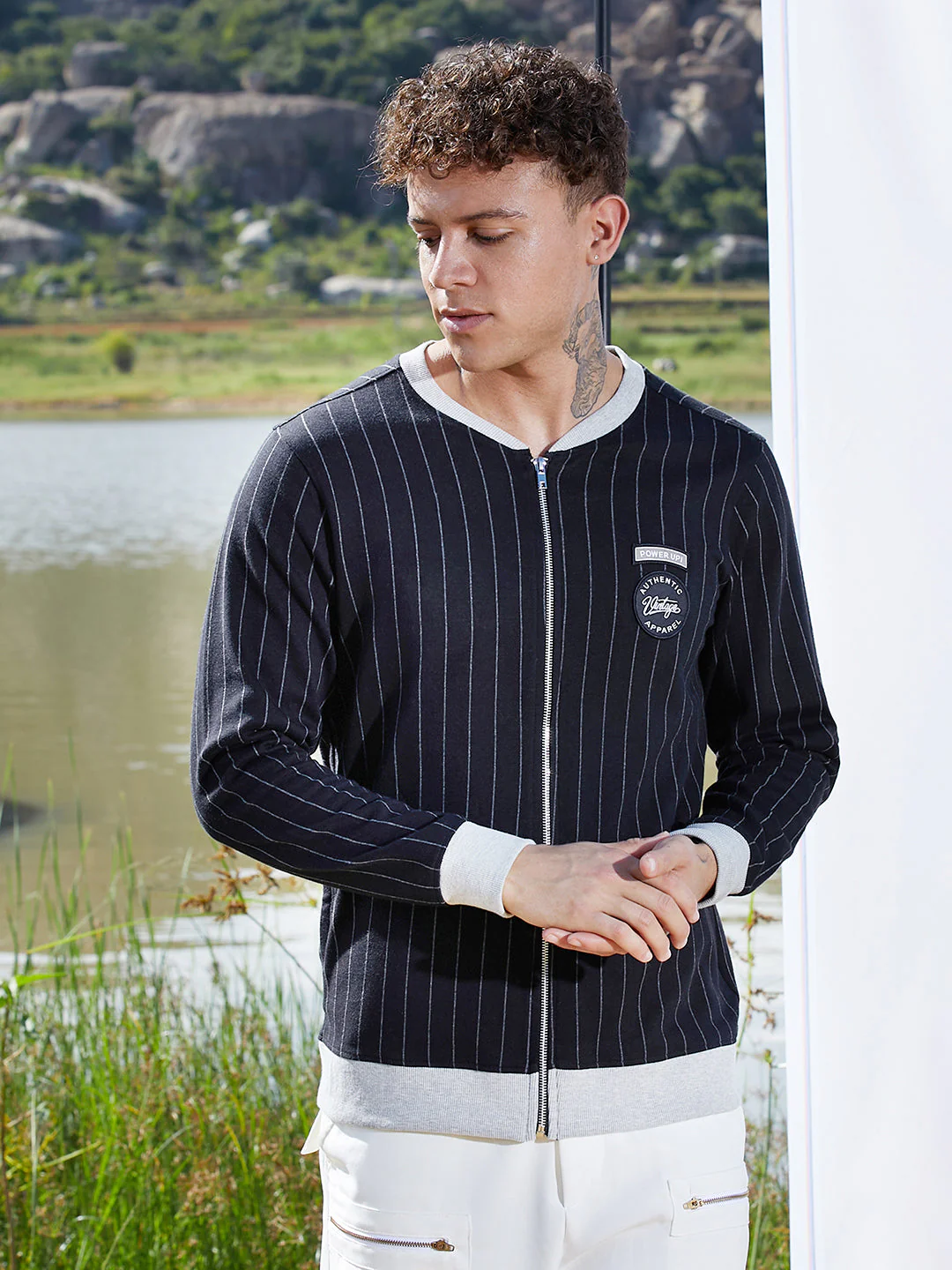 Pinstriped Jacket With Contrast Hem - Image 2
