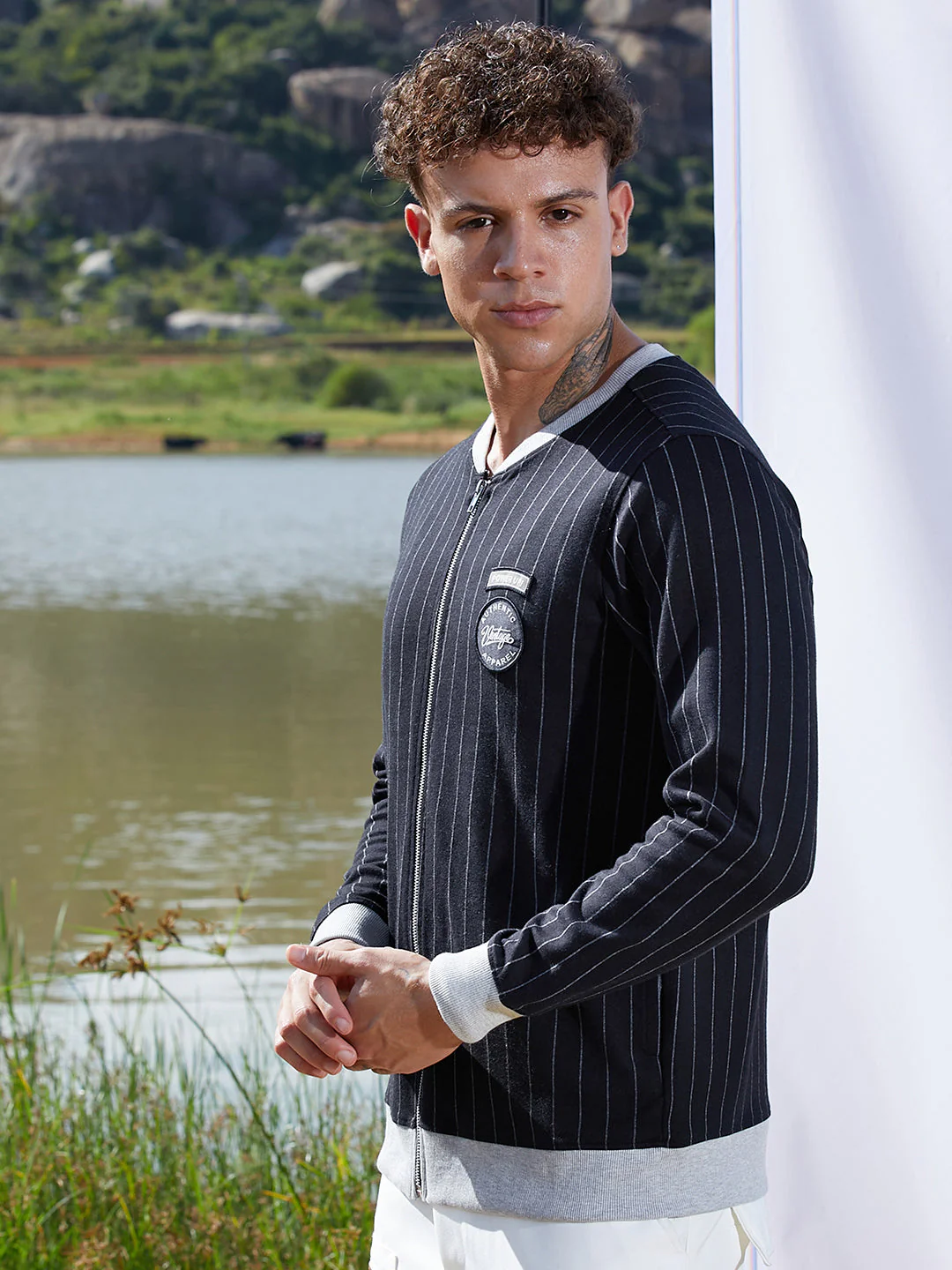 Pinstriped Jacket With Contrast Hem - Image 3