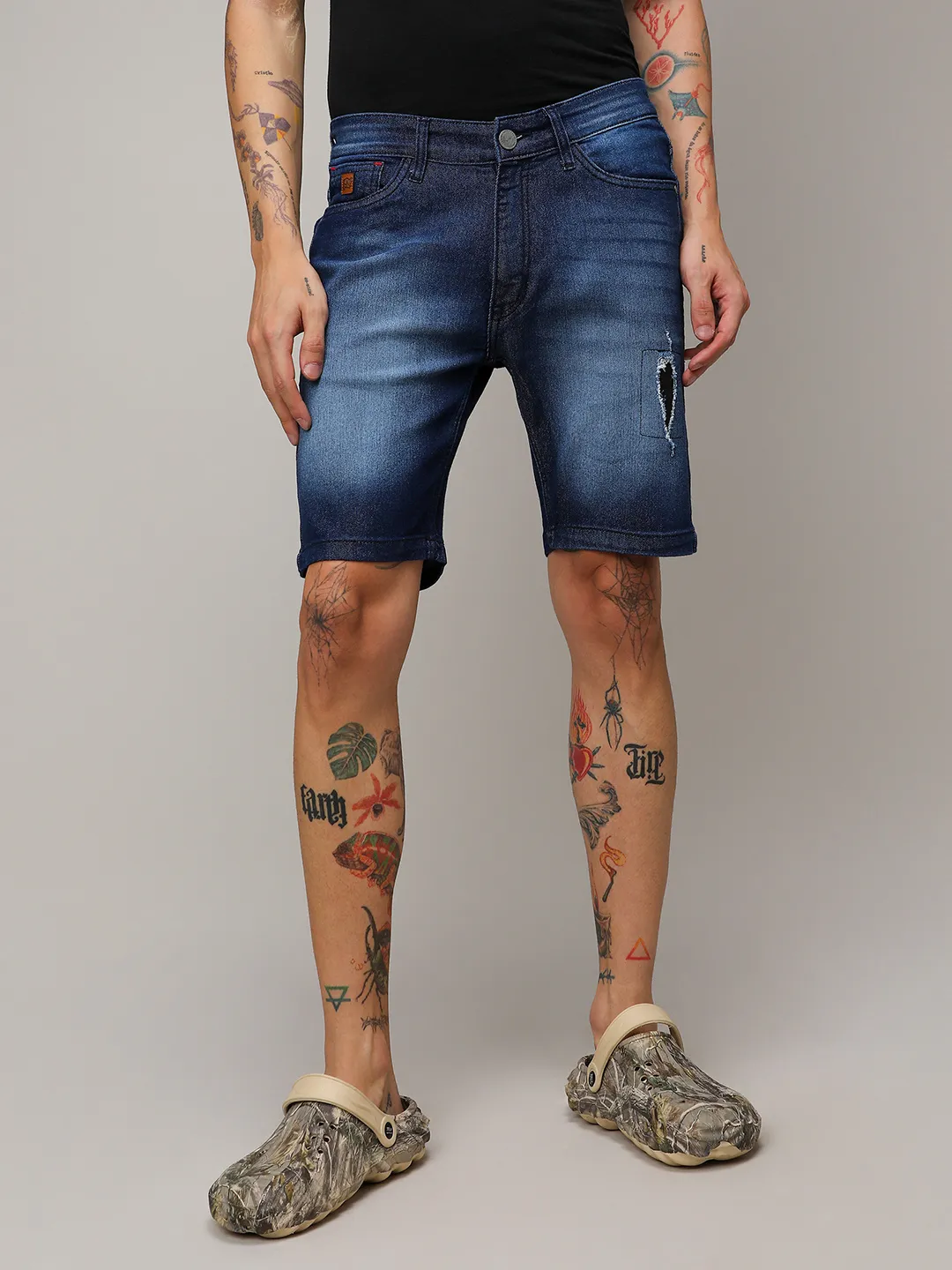 Side Distressed Denim Shorts - Image 2