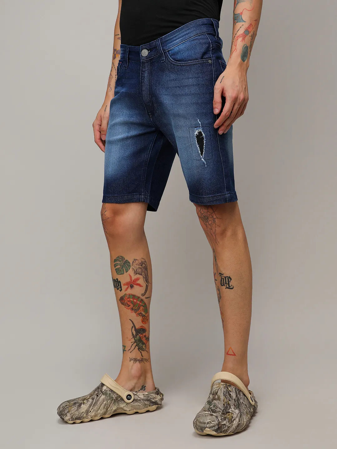 Side Distressed Denim Shorts - Image 3