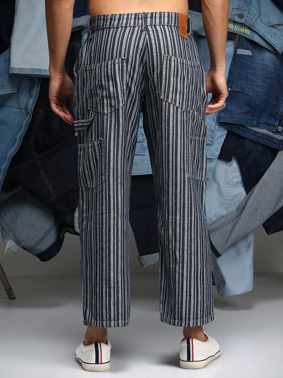 Striped Baggy Utility Denim Jeans - Image 4