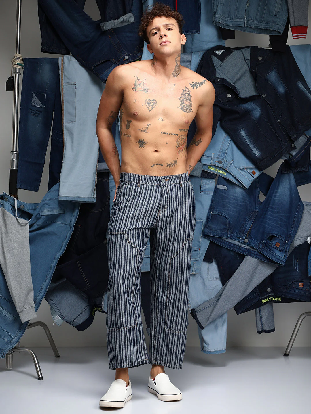 Striped Baggy Utility Denim Jeans - Image 5