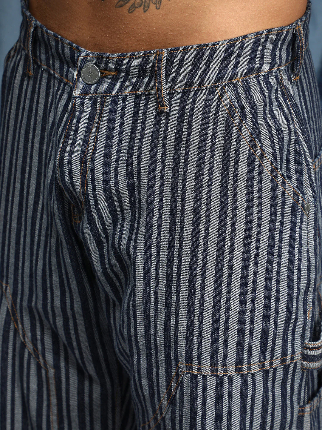 Striped Baggy Utility Denim Jeans - Image 7