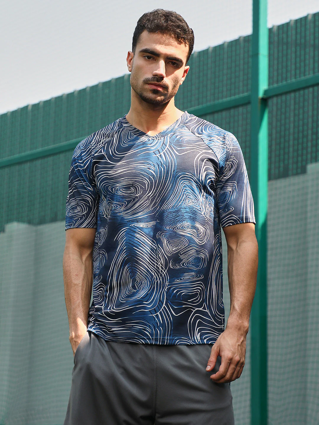 Swirl-Lined Activewear T-Shirt - Image 2