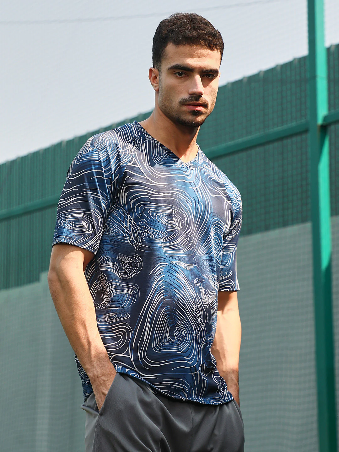 Swirl-Lined Activewear T-Shirt - Image 3