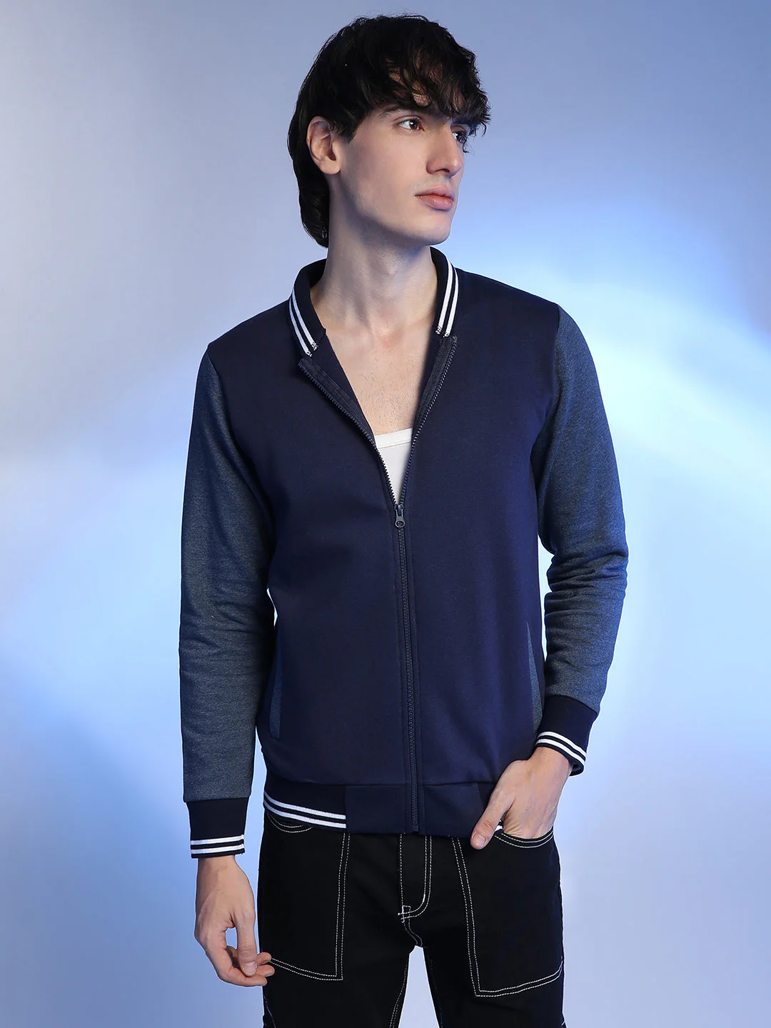Zip-Front Jacket With Contrast Striped Hem - Image 2