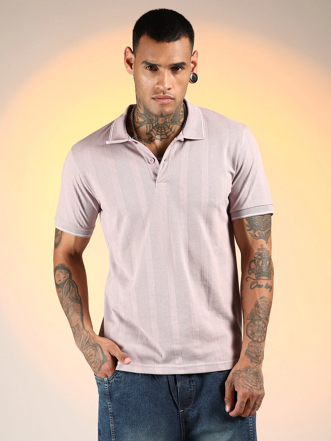 Lined-Knit Polo T-Shirt - Image 3