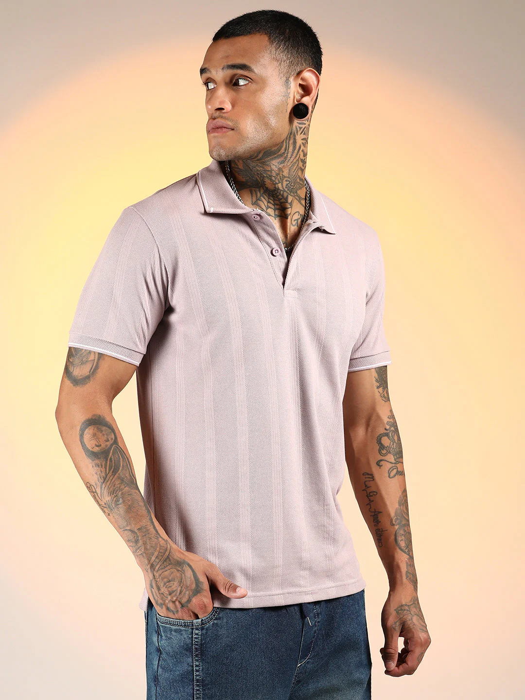 Lined-Knit Polo T-Shirt - Image 4