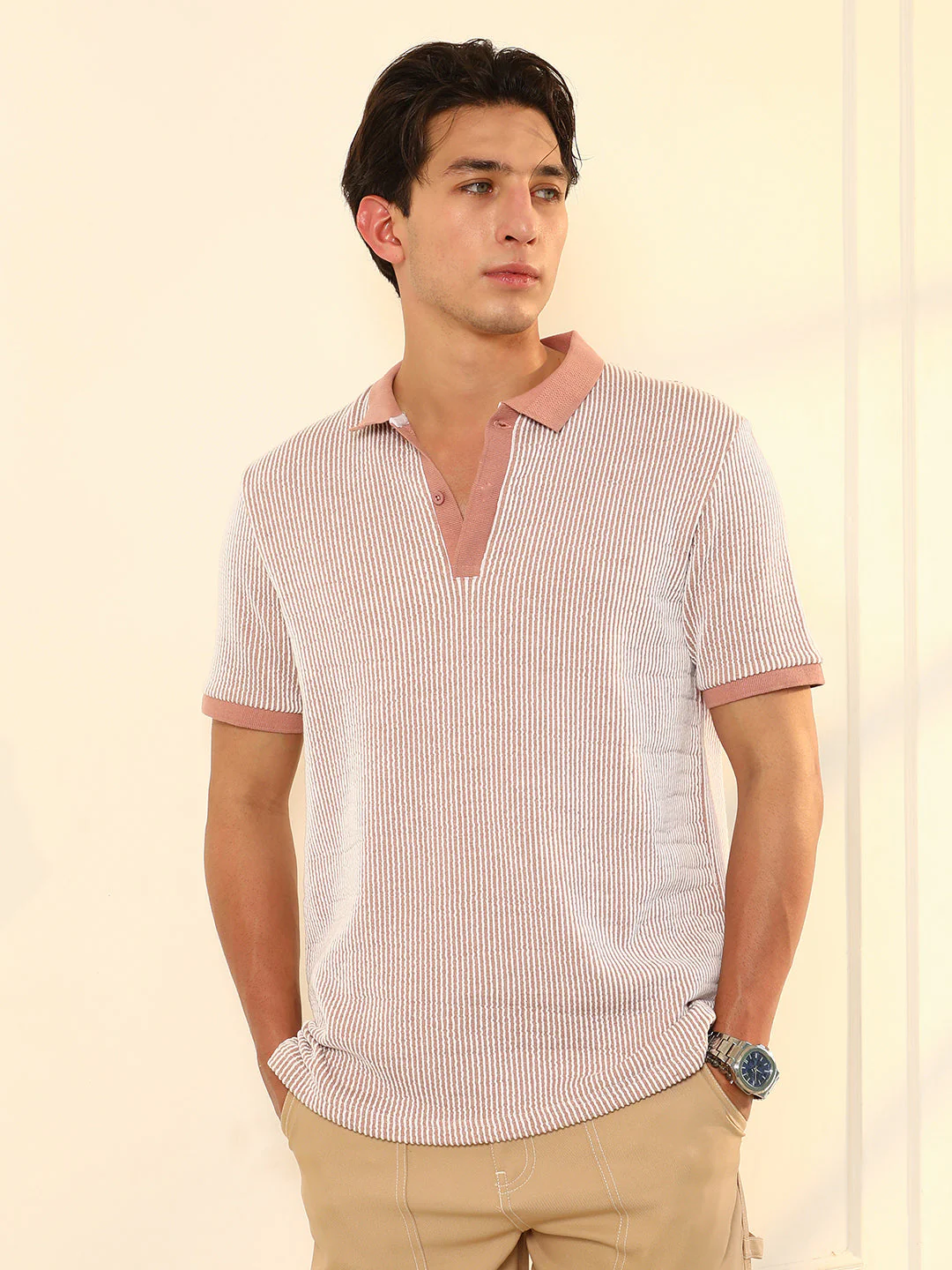 Seersucker-Striped Polo T-Shirt - Image 2