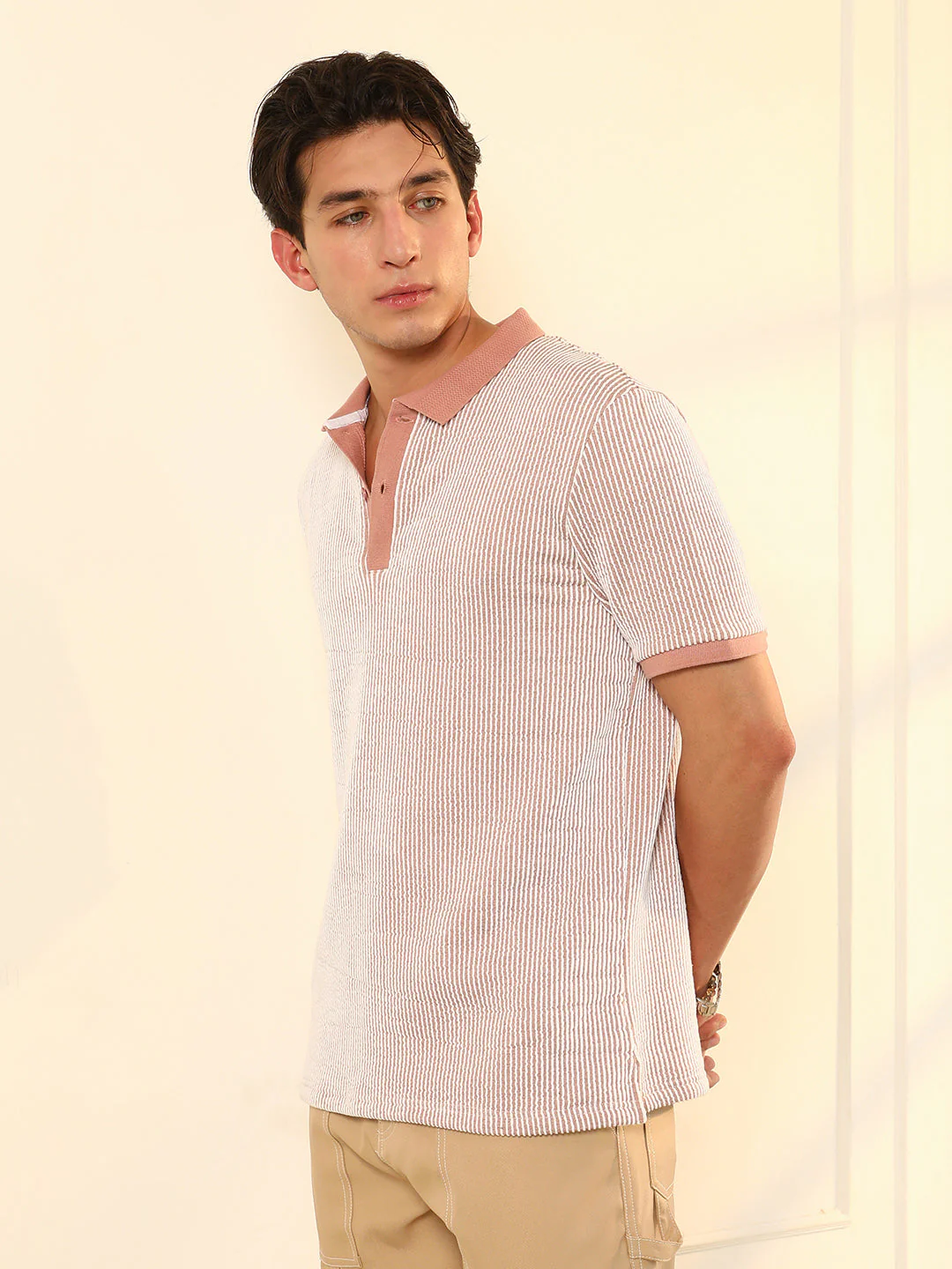 Seersucker-Striped Polo T-Shirt - Image 3