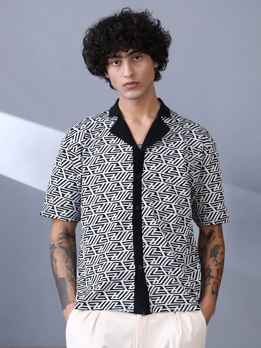 Angleline-Imprint Cuban-Polo Shirt - Image 2