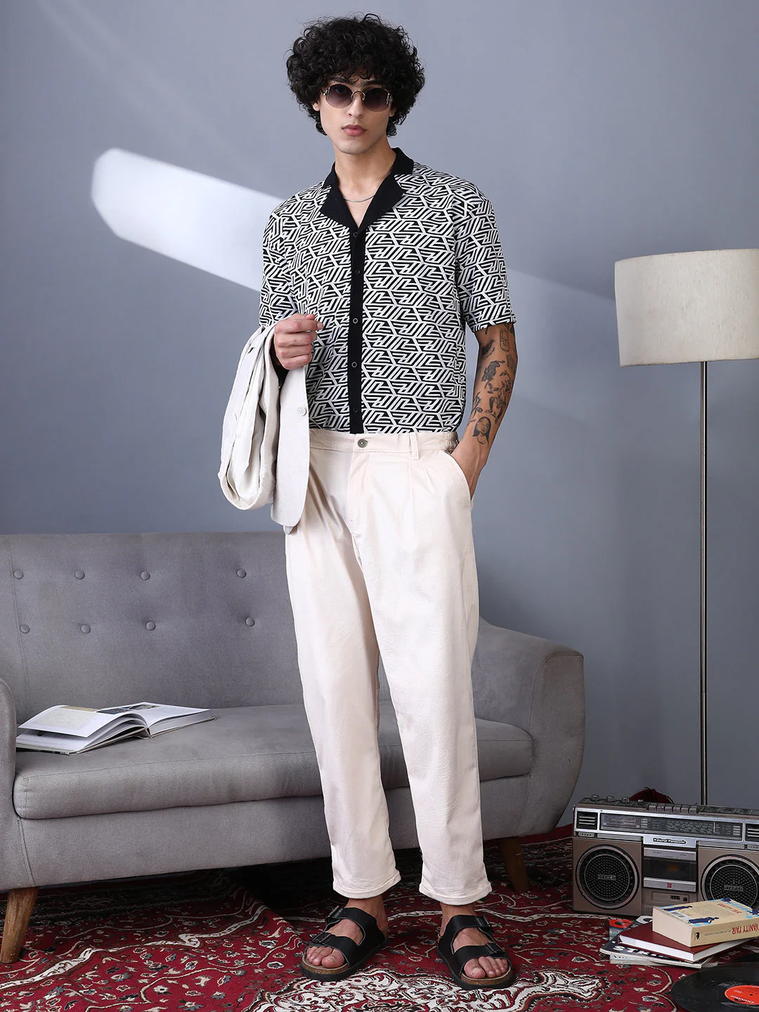 Angleline-Imprint Cuban-Polo Shirt - Image 6