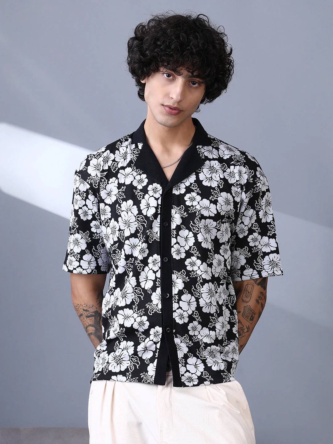 Bloom-Imprint Cuban-Polo Shirt - Image 2