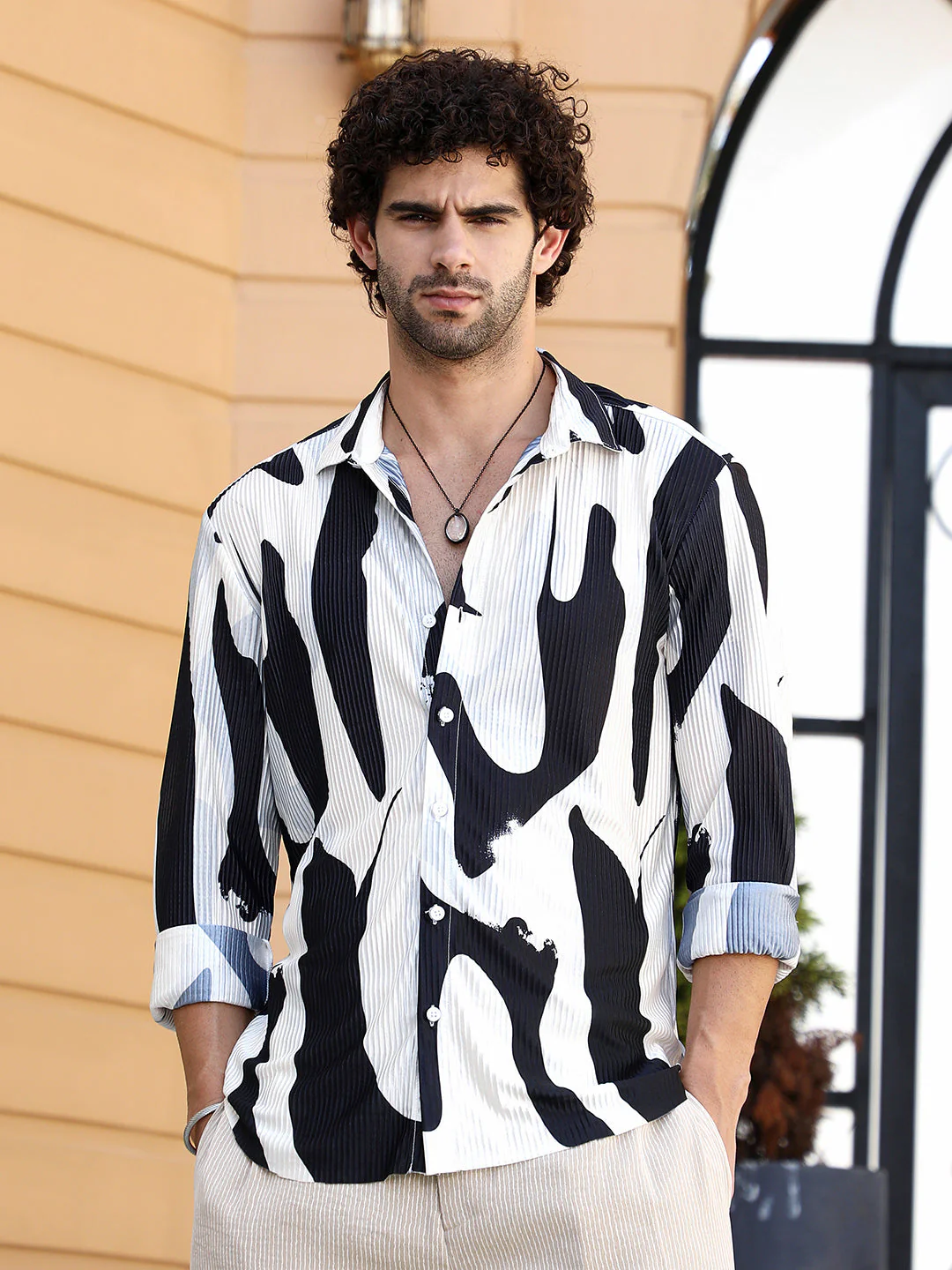 Contour-Lines Pleated Shirt - Image 2