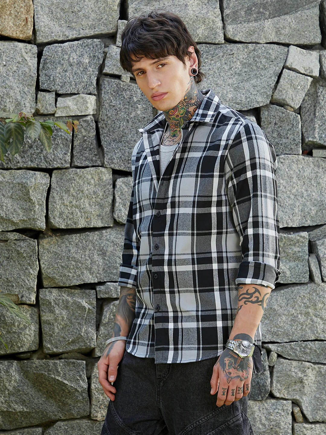 Dark-Plaid Relaxed Shirt - Image 3