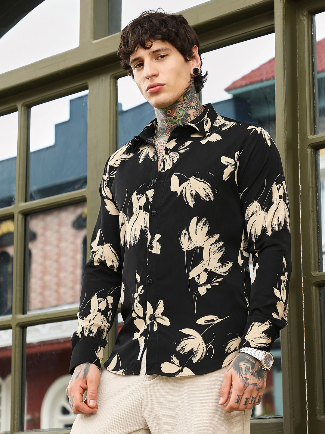 Contrast-Petalia Imprint Shirt - Image 3