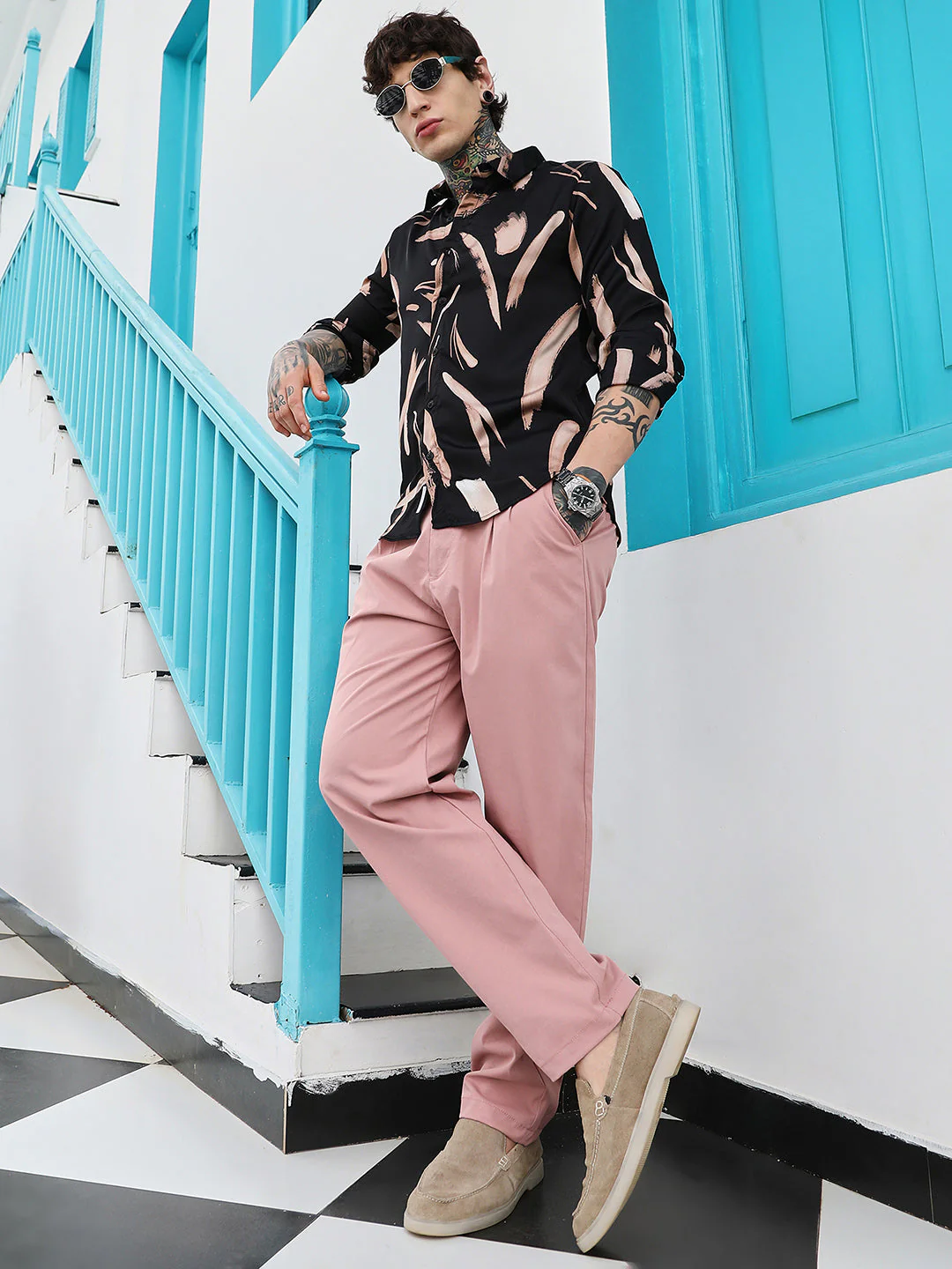 Contrast-Strokes Imprint Shirt - Image 6