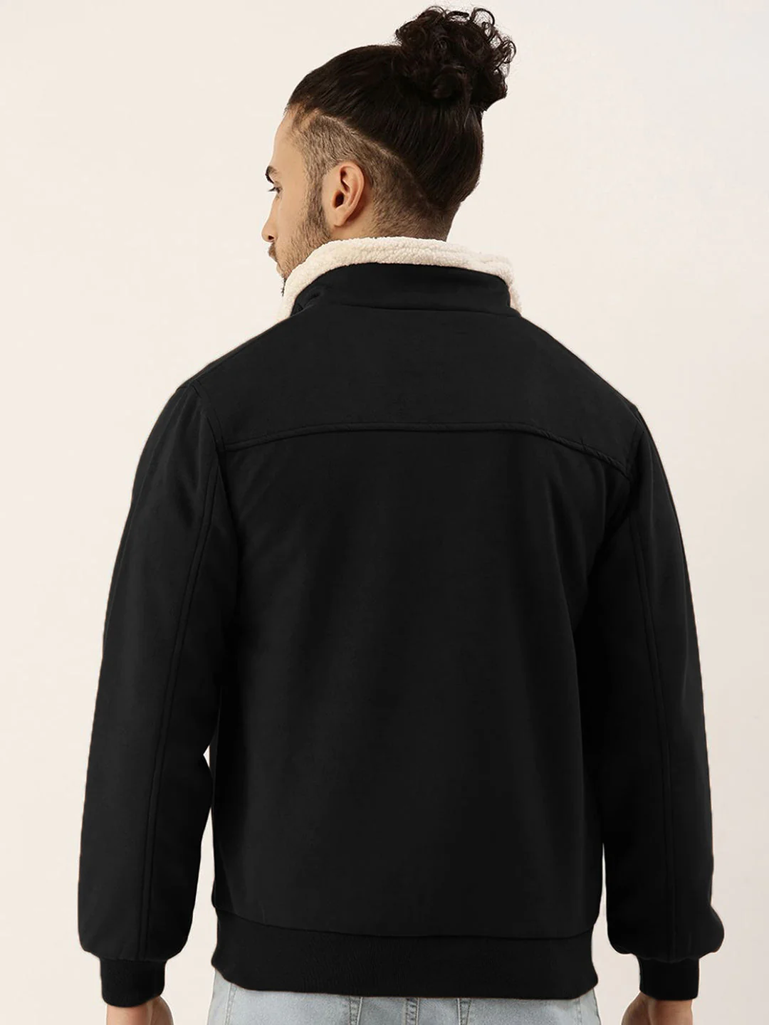 Fur-Lined Suede Bomber Jacket - Image 4