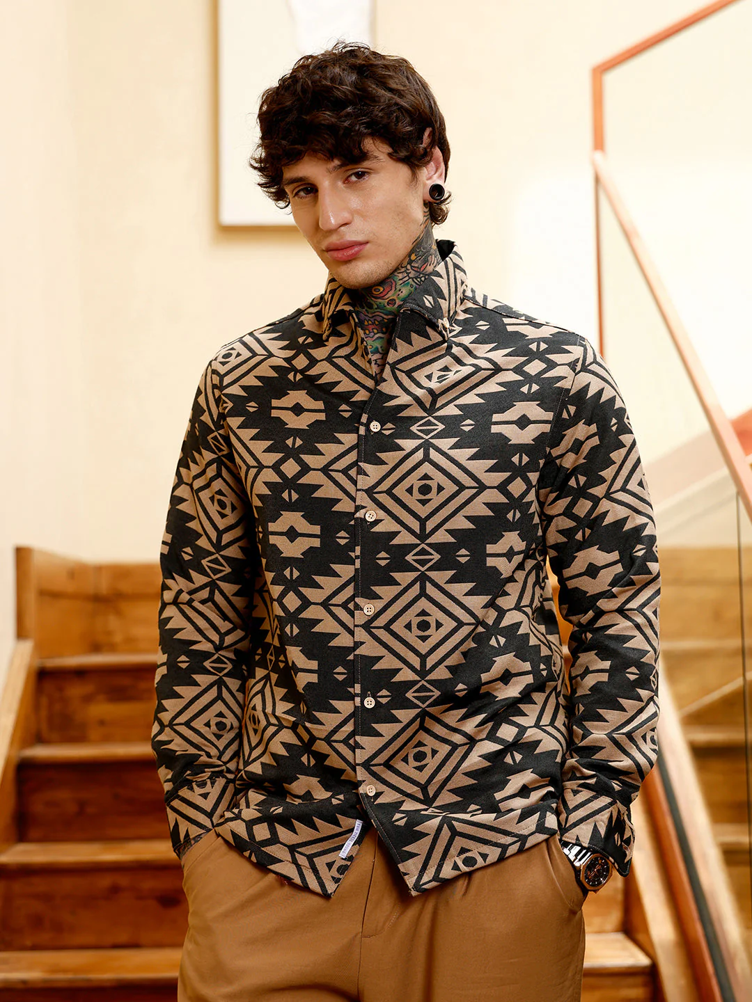 Contrast Aztec-Block Jacquard Shirt - Image 2