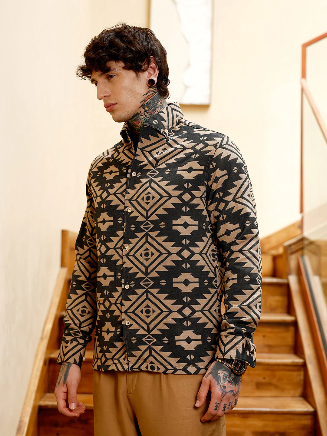 Contrast Aztec-Block Jacquard Shirt - Image 3