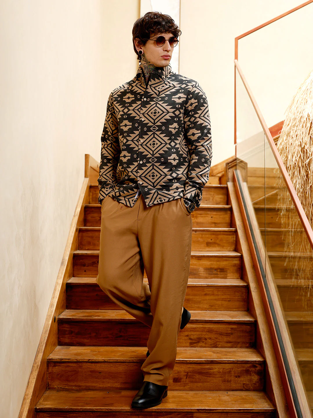 Contrast Aztec-Block Jacquard Shirt - Image 6