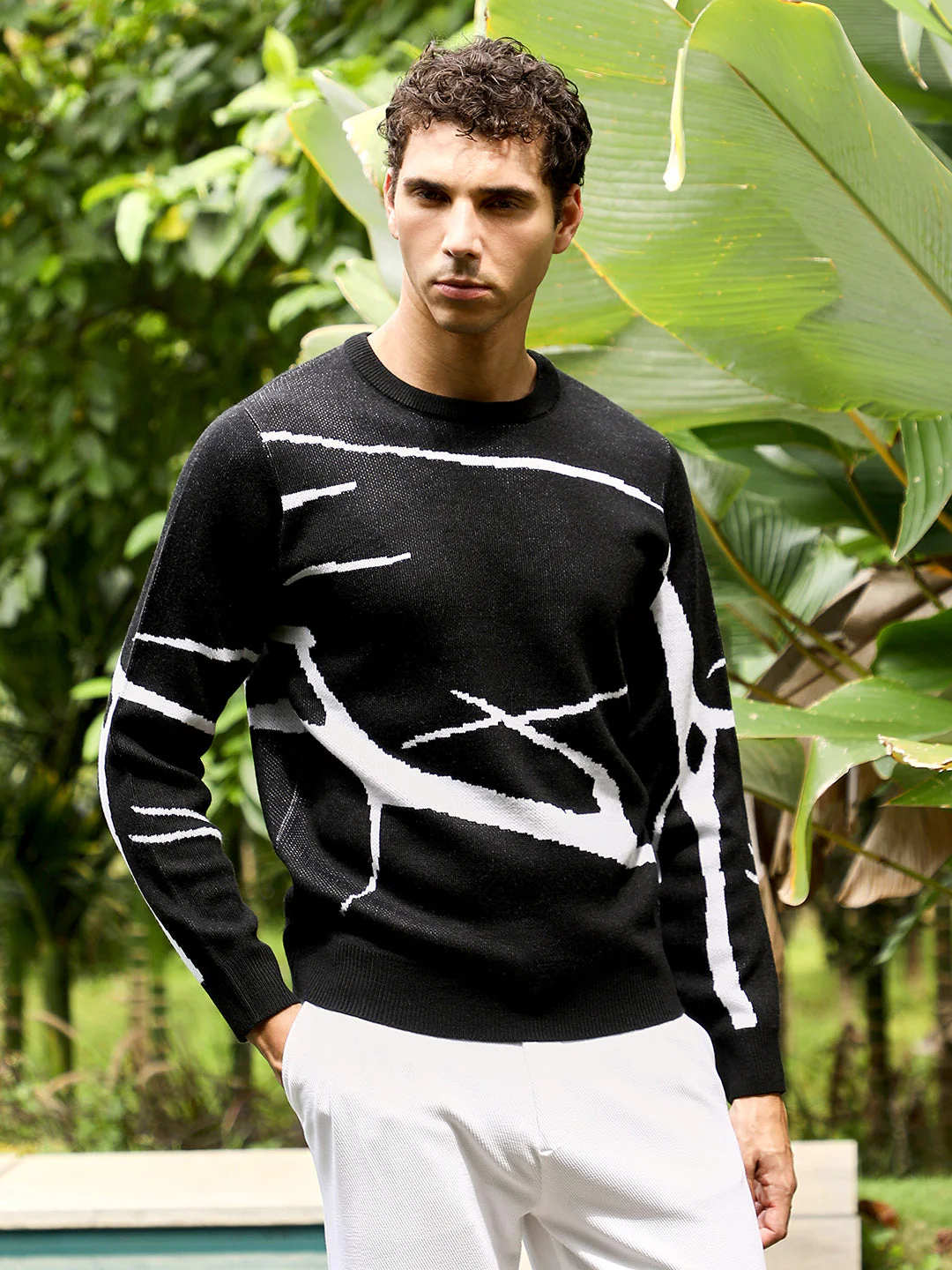 Mono-Abstract Pullover Sweater - Image 2