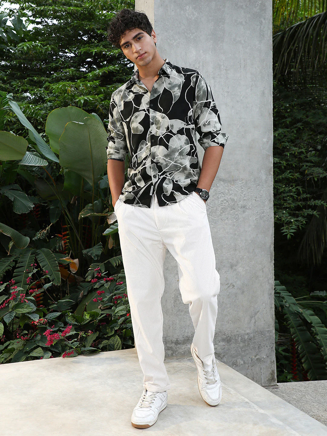 Artistic-Foliage Lined Imrprint Shirt - Image 5