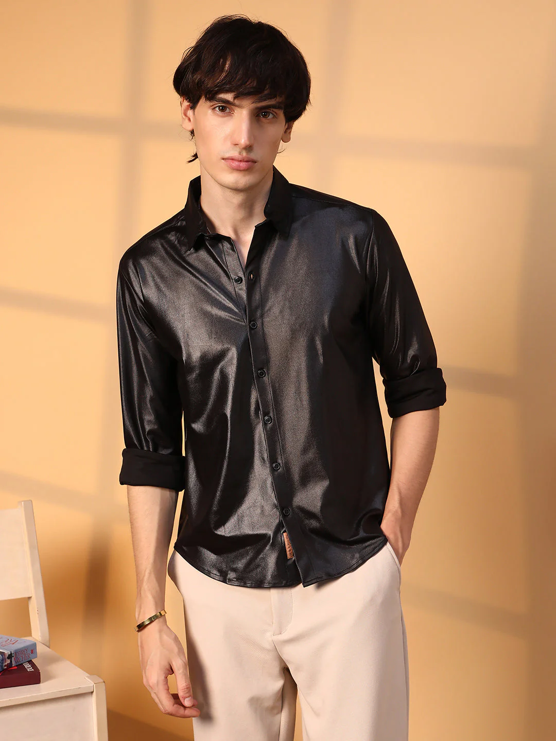 Obsidian Black Solid Suede Shirt - Image 2