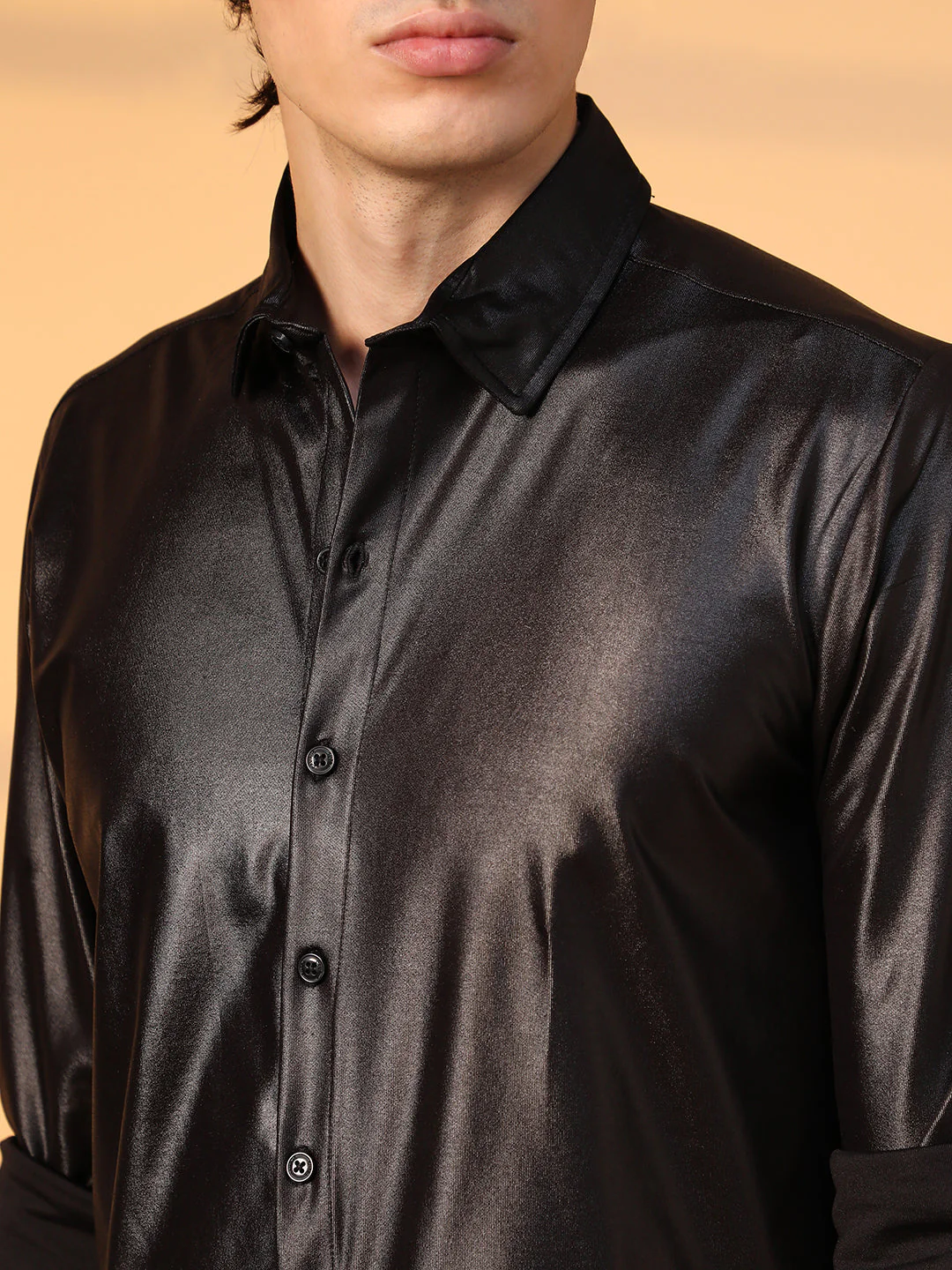 Obsidian Black Solid Suede Shirt - Image 7