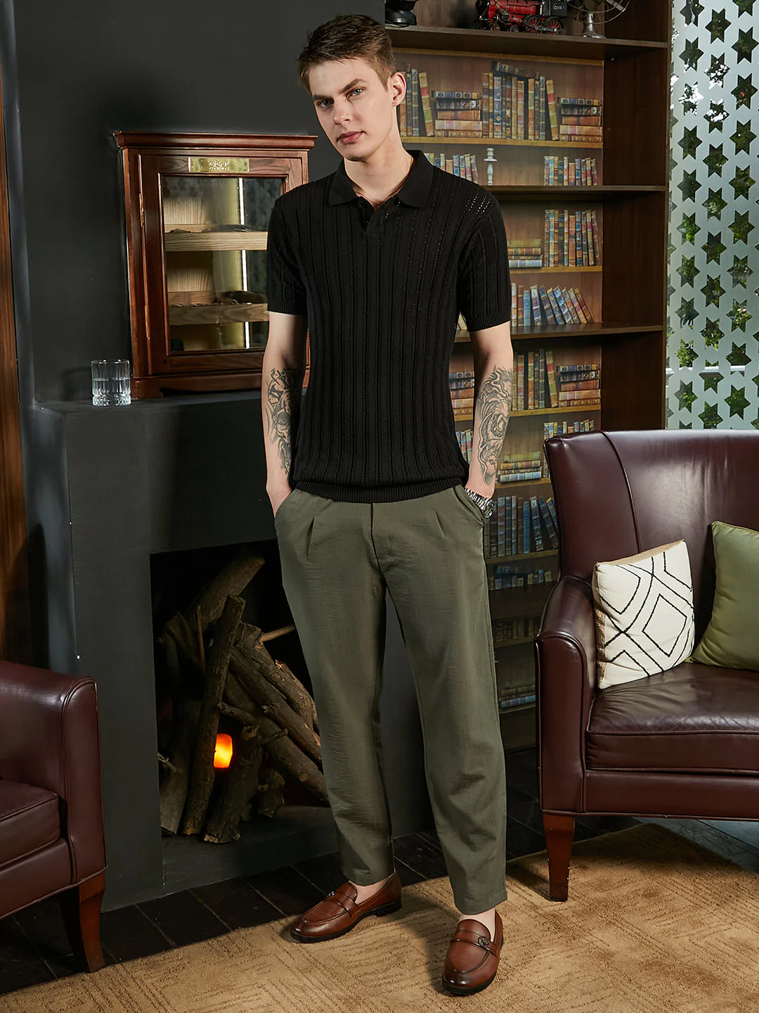 Stripe-Textured Polo T-Shirt - Image 5