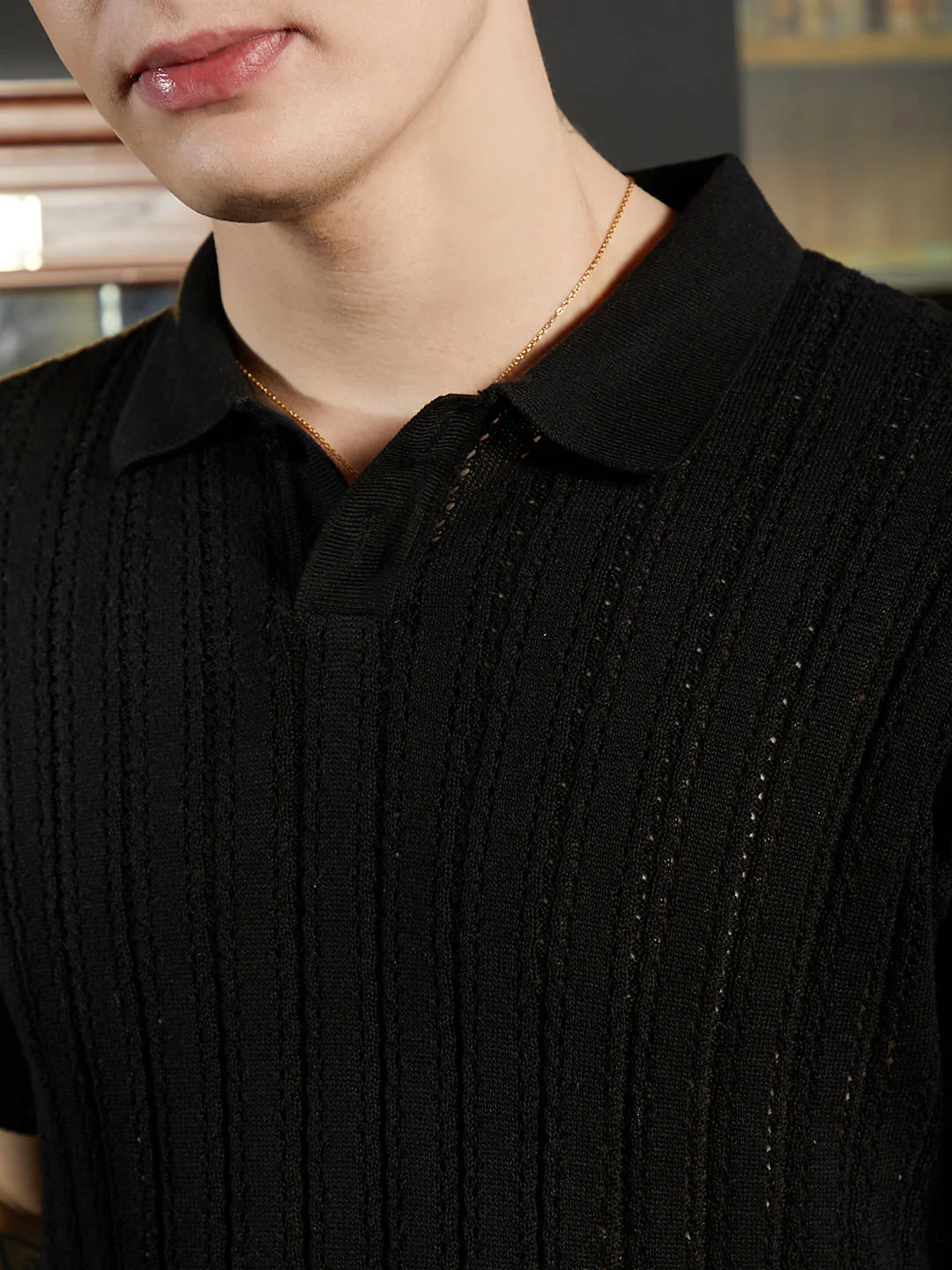 Stripe-Textured Polo T-Shirt - Image 6