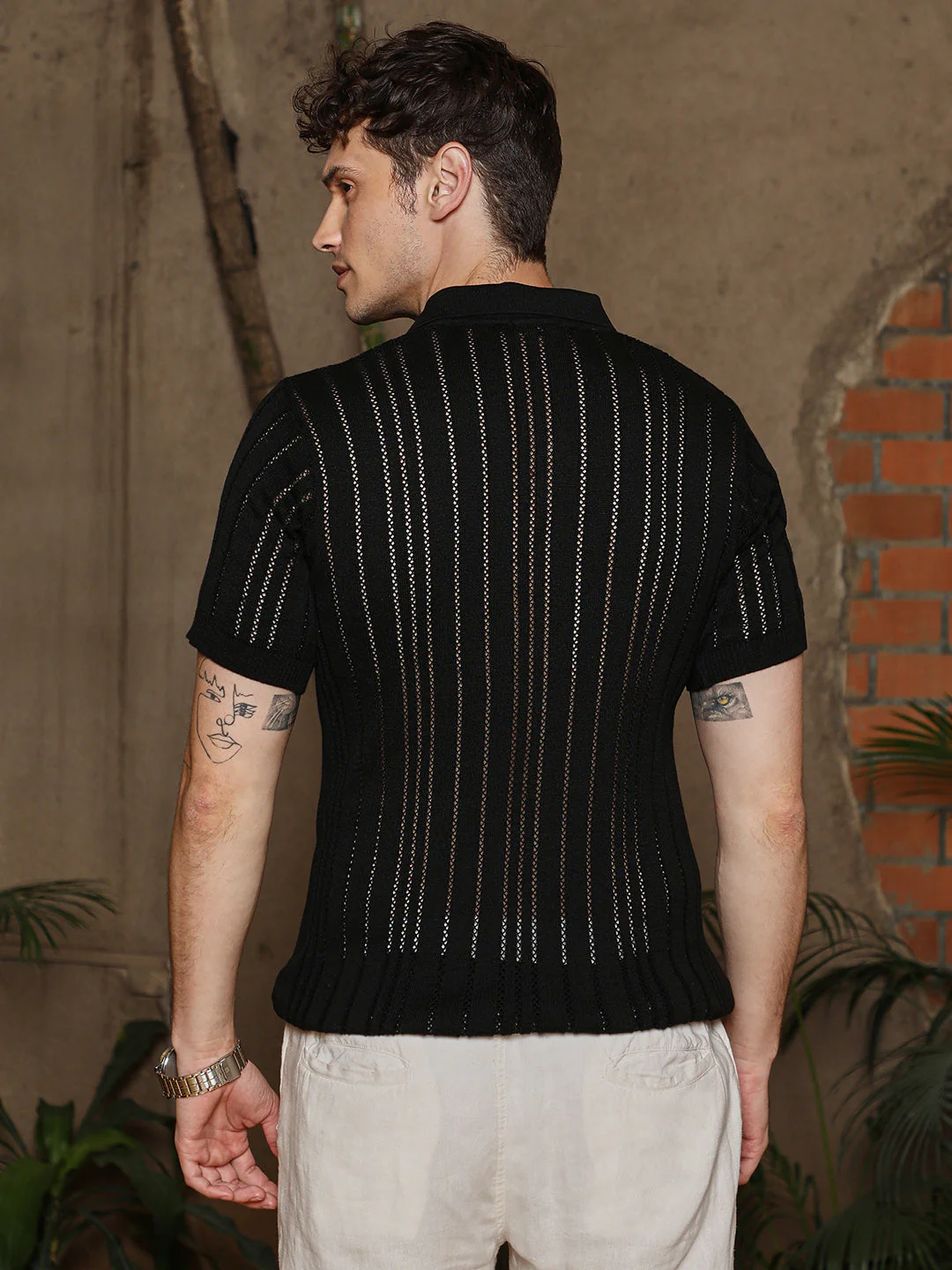 Stripe-Textured Polo T-Shirt - Image 4