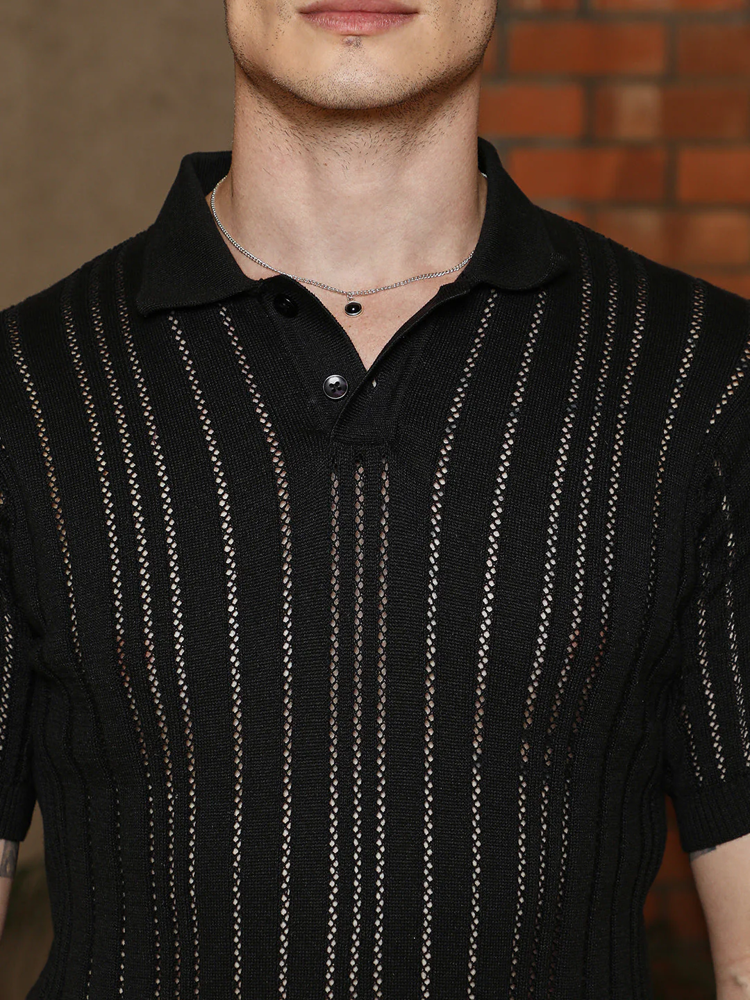 Stripe-Textured Polo T-Shirt - Image 7