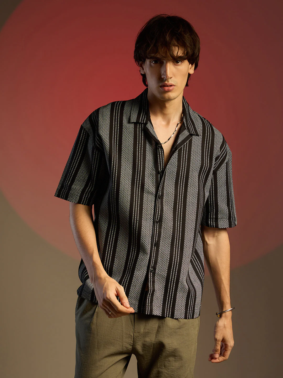 Woven Striped Oversized Shirt - Image 2