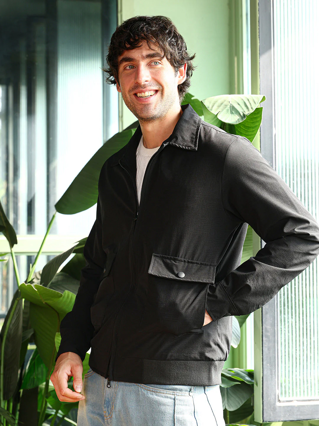 Zip-Front Geometric-Jacquard Jacket - Image 3