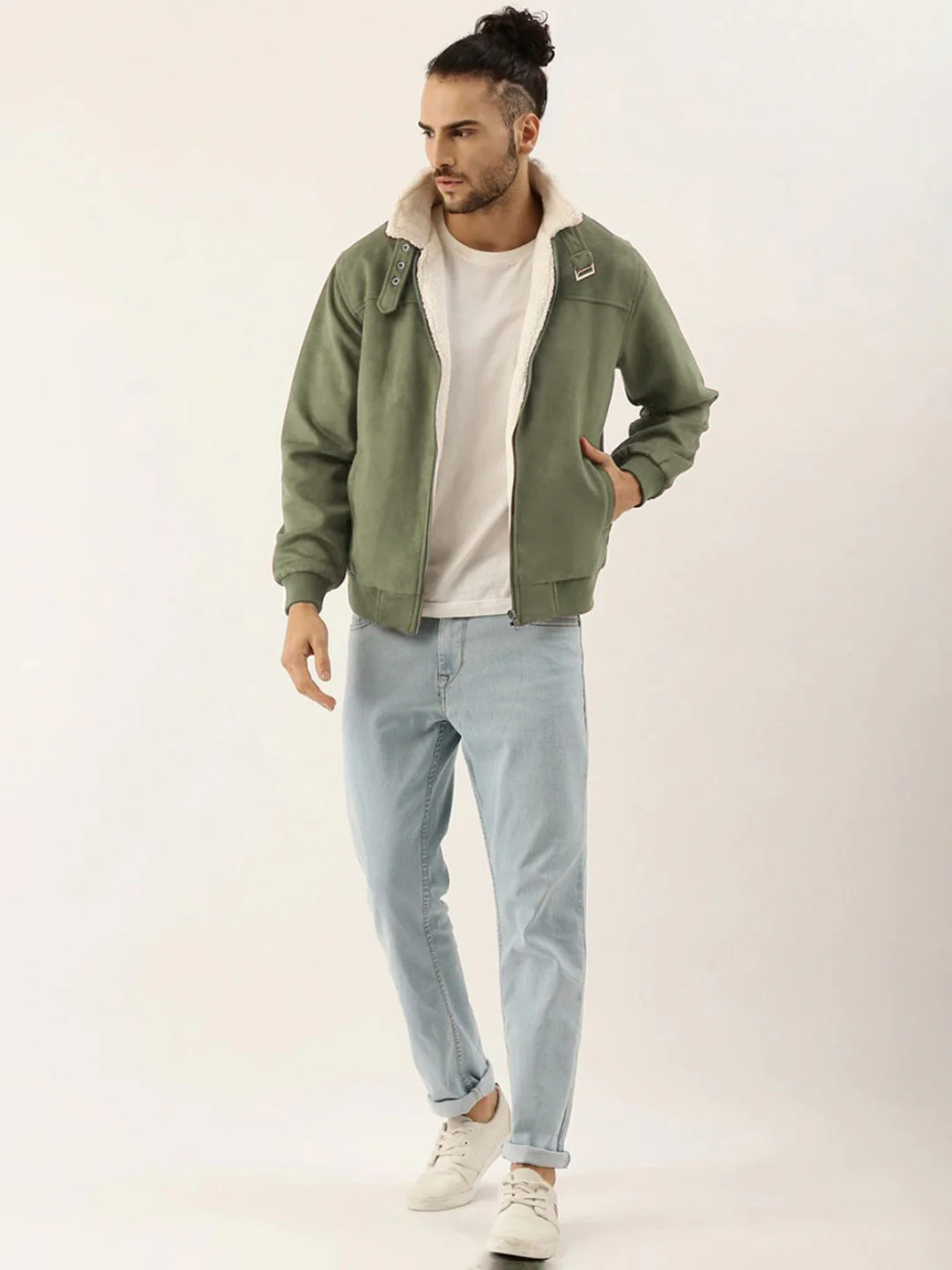 Fur-Lined Suede Bomber Jacket - Image 5