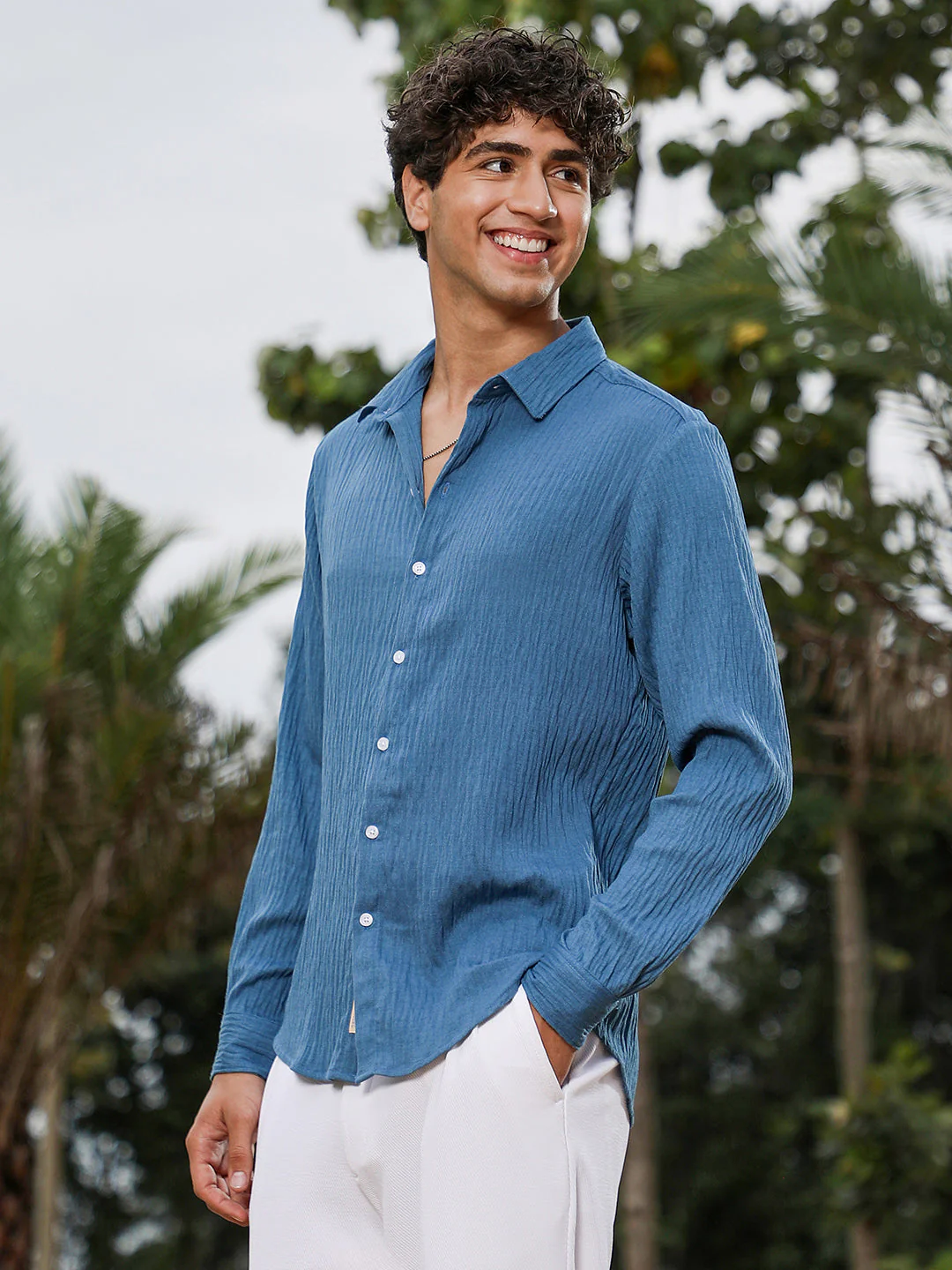 Solid Creased-Tactile Shirt - Image 3