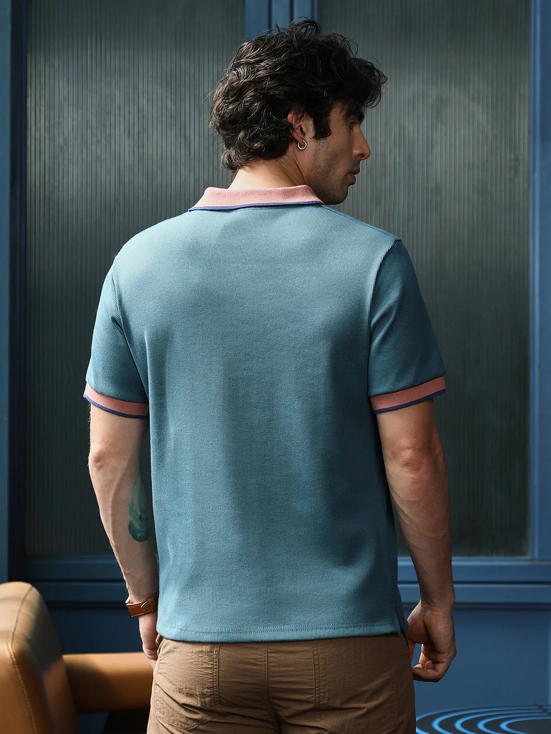 Contrast-Ribbed Polo T-Shirt - Image 4