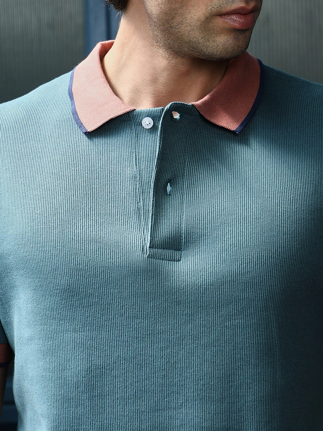 Contrast-Ribbed Polo T-Shirt - Image 7