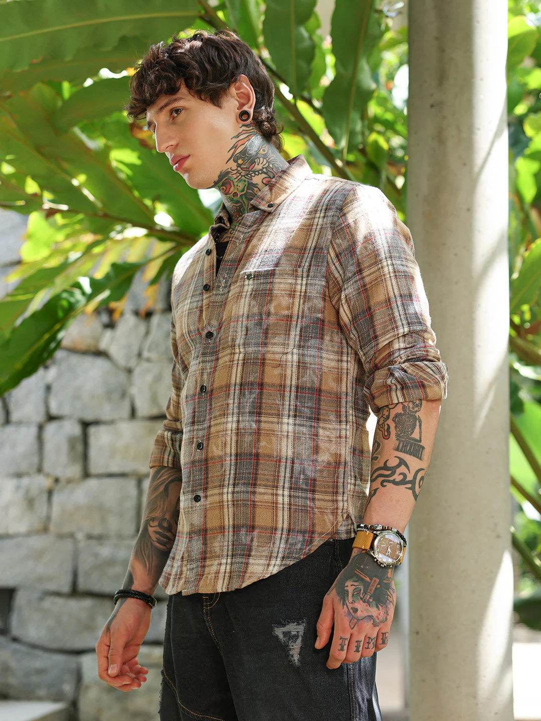 Faded-Plaid Regular Shirt - Image 3