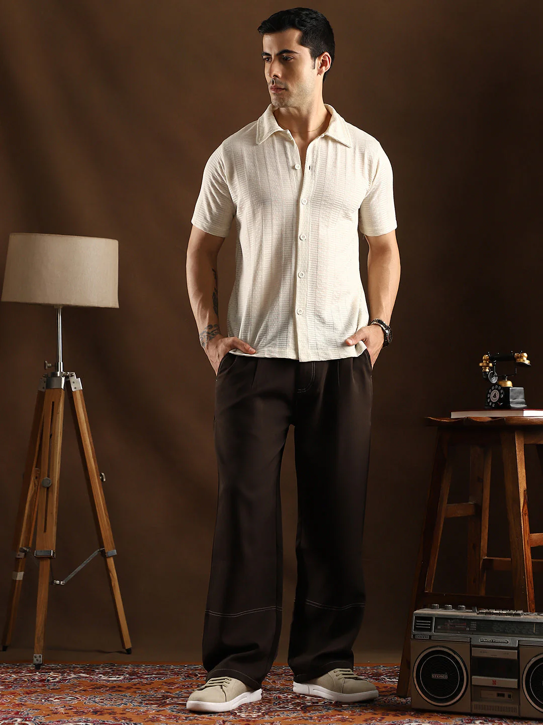 Dash-Ribbed Knit Polo Shirt - Image 5