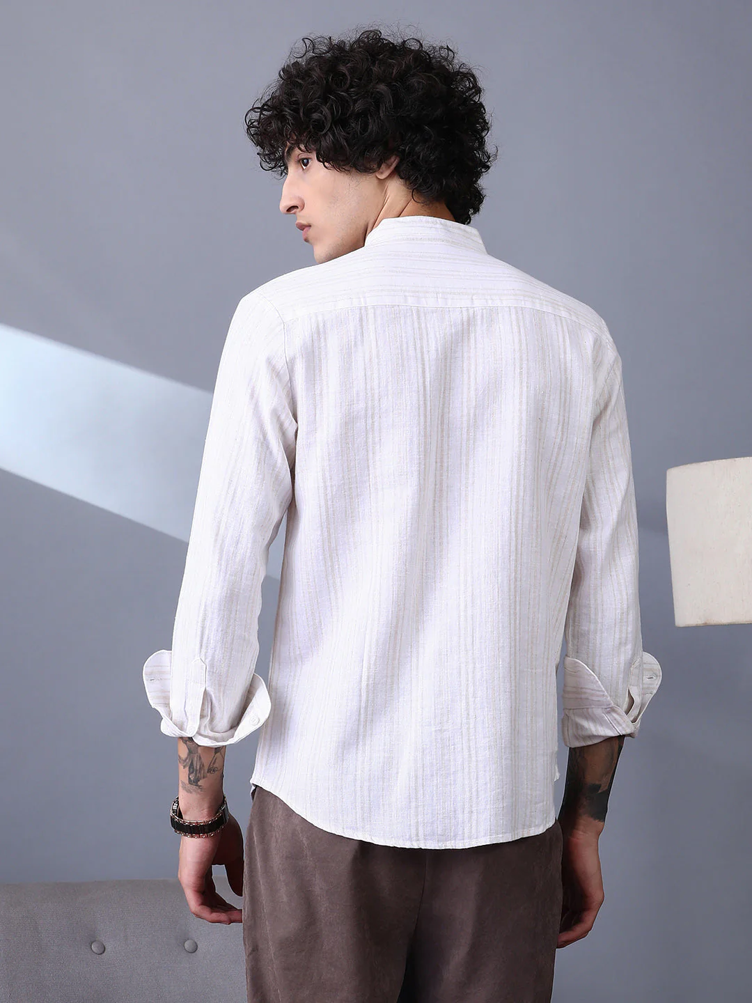 Striped Extended-Band Collar Shirt - Image 4