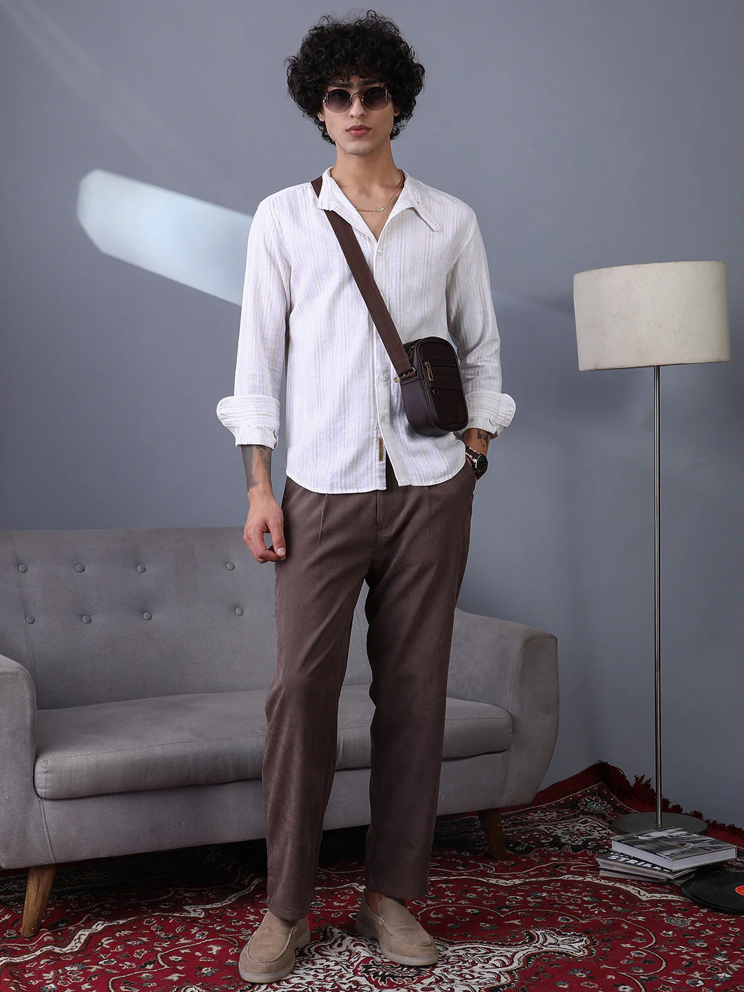 Striped Extended-Band Collar Shirt - Image 6
